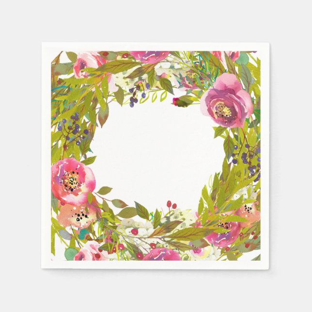 Grüner Frühling Rosa Blume Hochzeit Serviette (Vorderseite)
