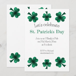 Grüner Funkelnder Kleeblatt St. Patrick's Day Weiß Einladung