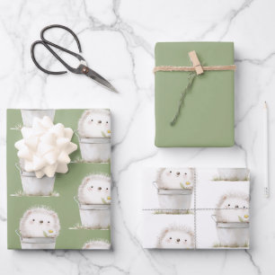 Grüner Gartnigel mit Gänseblümchen Geburtstag Geschenkpapier Set
