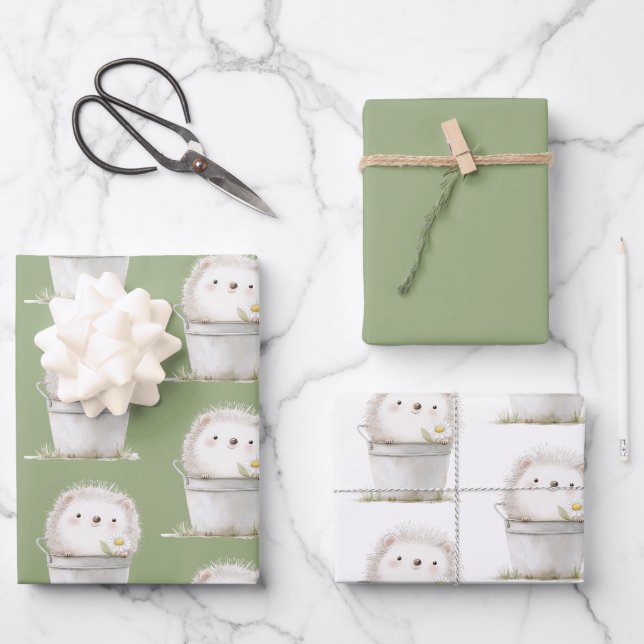 Grüner Gartnigel mit Gänseblümchen Geburtstag Geschenkpapier Set (Vorderseite)