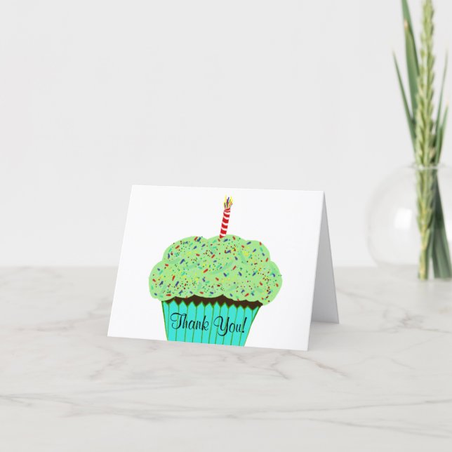 Grüner Geburtstagsdankeschön-Cupcake mit Frosting  Dankeskarte (Vorderseite)