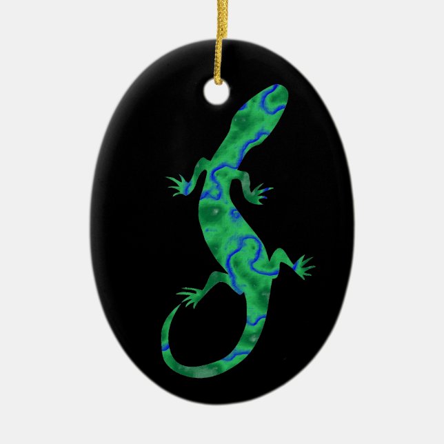 Grüner Gecko ArtDeco Keramikornament (Vorne)