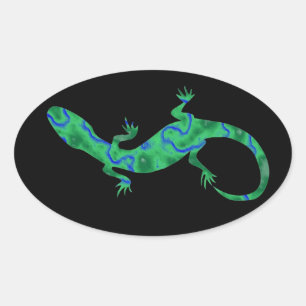 Grüner Gecko ArtDeco Ovaler Aufkleber