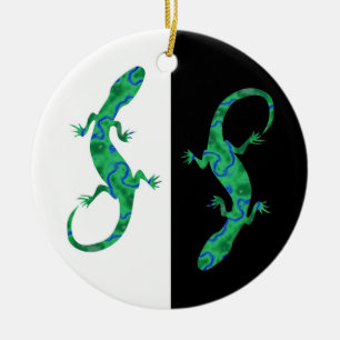 Grüner Gecko ArtDeco Schwarzweiß-Design Keramikornament