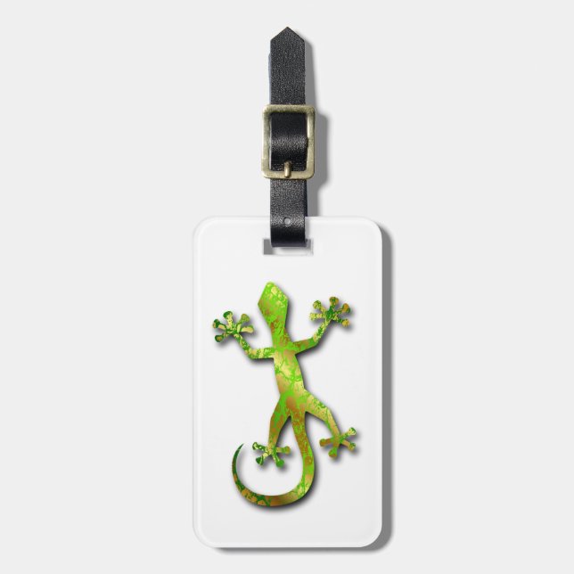 Grüner Gecko mit Goldmuster Gepäckanhänger (Vorderseite vertikal)