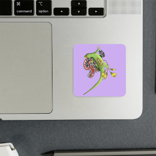 Grüner Gecko Stammes-Lavendel Rot Quadratischer Aufkleber