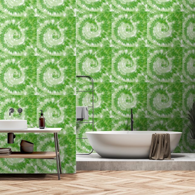 Grüner Gefärbte Krawatte Swirl Tapete (Badezimmer)