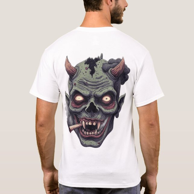 Grüner gehörnter Monster Graphi T-Shirt (Rückseite)
