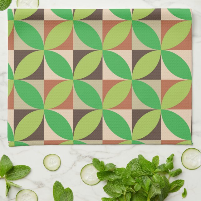  Grüner geometrischer Muster im Stil der Mitte des Geschirrtuch (Gefaltet)