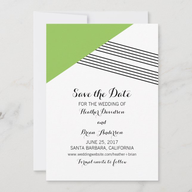 Grüner geometrischer Streifen Save the Date einlad (Vorderseite)