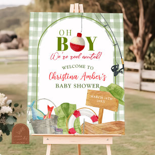 Grüner Gingham-Angel-Baby-Shower-Willkommensschild Poster