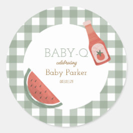 Grüner Gingham-Baby-Q-Rundsticker Runder Aufkleber