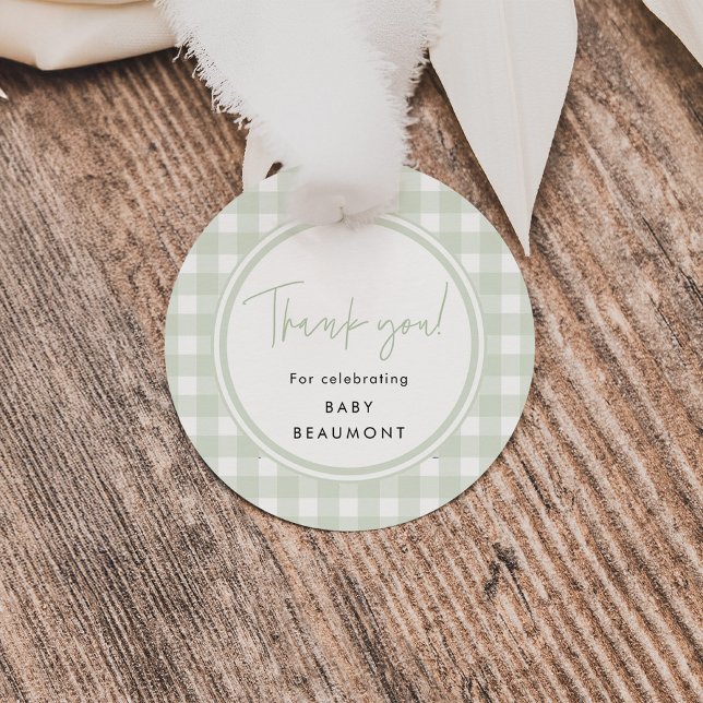Grüner Gingham-Babyshower-Geschenkanhänger Geschenkanhänger (Von Creator hochgeladen)