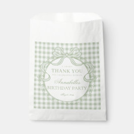 Grüner Gingham Coquette Schleifen Geburtstagsfeier Geschenktütchen