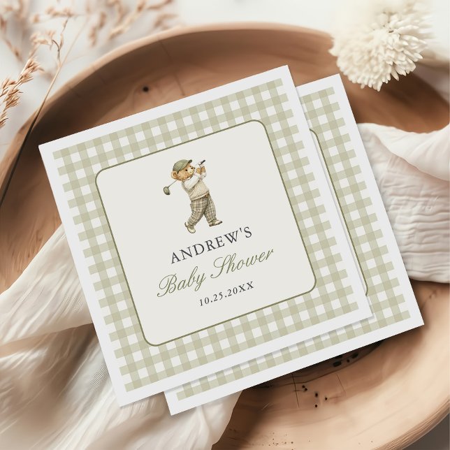 Grüner Gingham-Golf-Junge-Baby-Party Serviette (Von Creator hochgeladen)