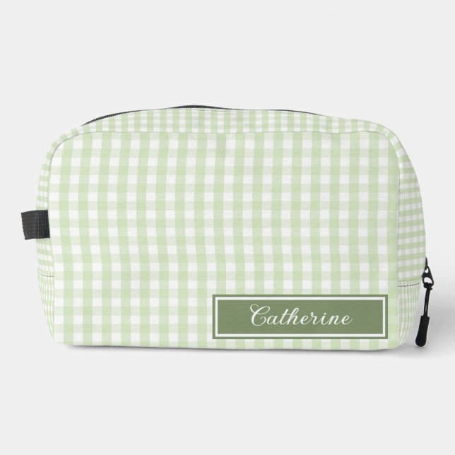 Grüner Gingham Hübscher Karo Kosmetik Schön Waschbeutel (Vorderseite)