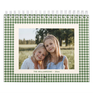 Grüner Gingham-Karo-Familien-Foto-Feiertagskalende Kalender