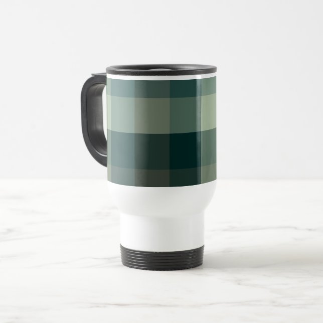 Grüner Gingham-Karo-Karo-Design  Reisebecher (Vorderseite Links)
