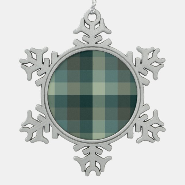 Grüner Gingham-Karo-Karo-Design  Schneeflocken Zinn-Ornament (Vorderseite)