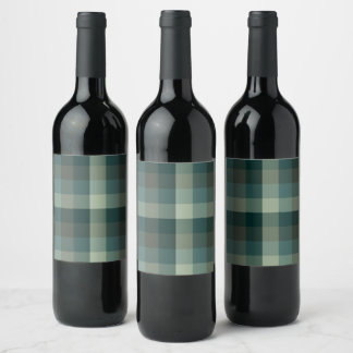 Grüner Gingham-Karo-Karo-Design  Weinetikett
