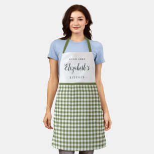 Grüner Gingham Karo personalisierte Küche Schürze