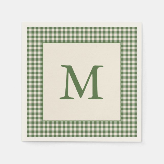 Grüner Gingham-Karo-Personalized Anfangsbuchstabe Serviette (Vorderseite)