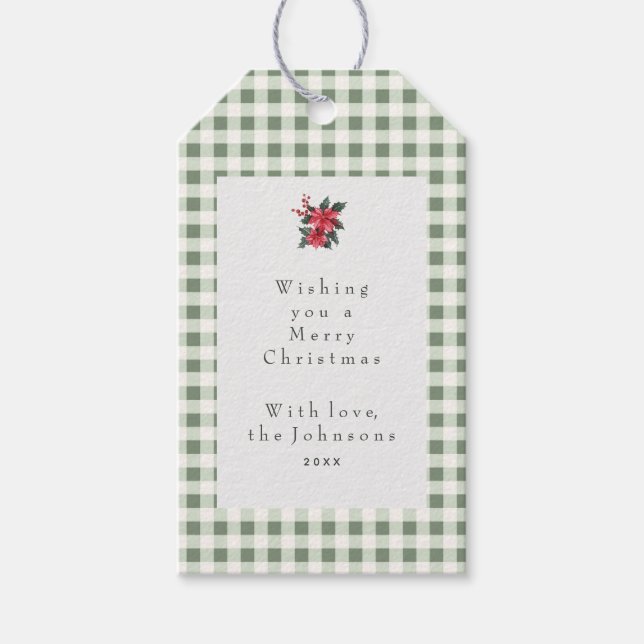 Grüner Gingham-Karostoff für maßgeschneiderte Weih Geschenkanhänger (Vorderseite)