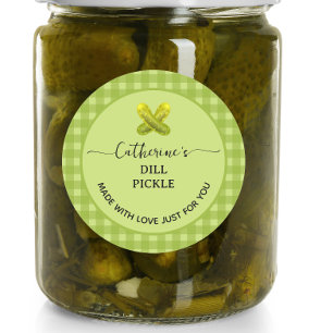 Grüner Gingham-Karostoff selbstgemachte Dillgurke Runder Aufkleber