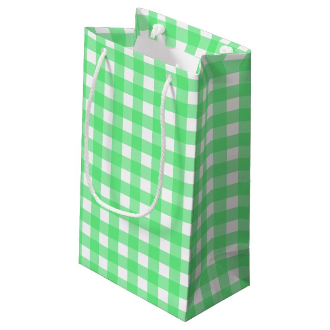 Grüner Gingham Kleine Geschenktüte (Rückseite Schrägansicht)