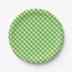 Grüner Gingham Pappteller