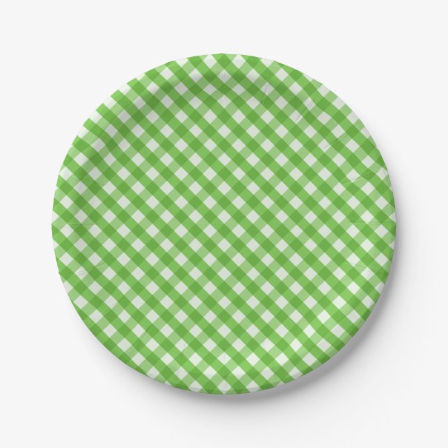Grüner Gingham Pappteller (Vorderseite)