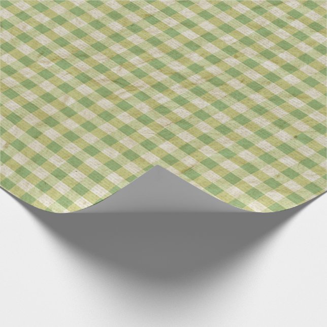 Grüner Gingham-rustikaler Effekt Geschenkpapier (Ecke)