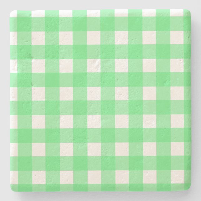 Grüner Gingham Steinuntersetzer (Vorderseite)