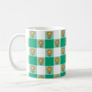 Grüner Gingham und gelbe Sonnenblumen Kaffeetasse