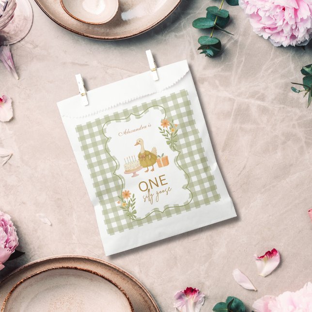 Grüner Gingham Verrückter Gans 1. Geburtstag Geschenktütchen (Von Creator hochgeladen)