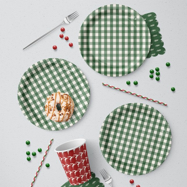 Grüner Gingham-Weihnachten Pappteller (Von Creator hochgeladen)