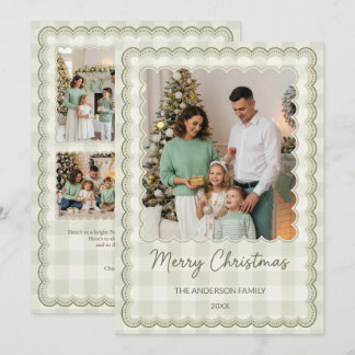 Grüner Gingham-Weihnachtsfoto-Collage mit 5 Fotos Feiertagskarte