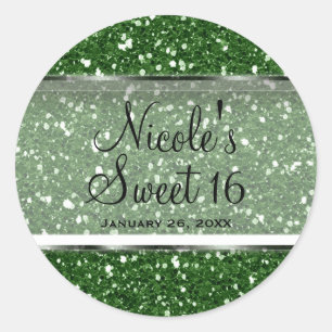 Grüner Glitter Glam Sweet 16 individuelle Partyges Runder Aufkleber