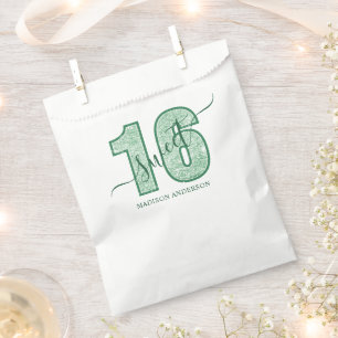 Grüner Glitter-Script Sweet 16 Geburtstag Geschenktütchen