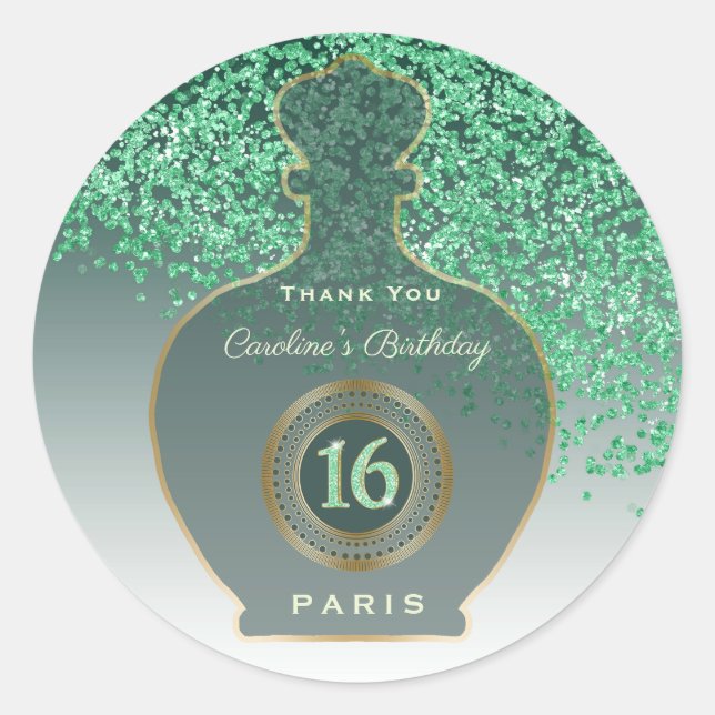 Grüner Glitter Smaragdduft, Sweet 16 Runder Aufkleber (Vorderseite)