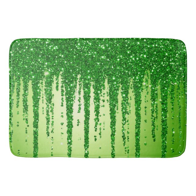 Grüner Glitter-Tropfenhintergrund mit Funkeln Badematte (Vorderseite)