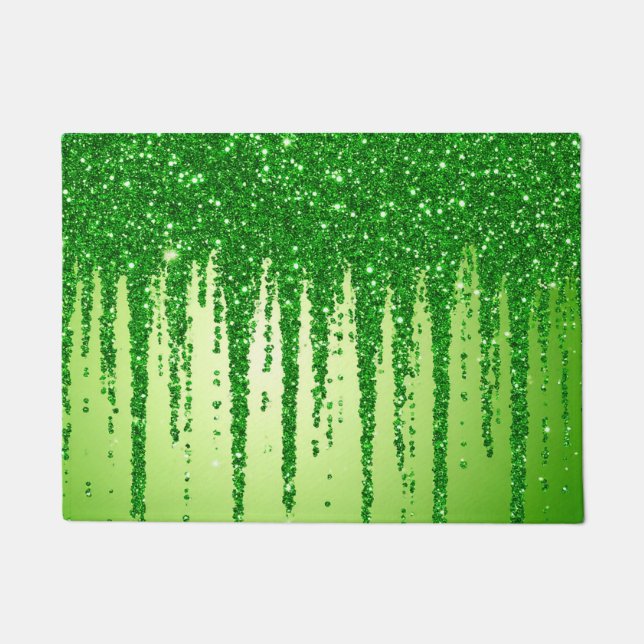 Grüner Glitter-Tropfenhintergrund mit Funkeln Fußmatte (Vorderseite)