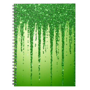 Grüner Glitter-Tropfenhintergrund mit Funkeln Notizblock