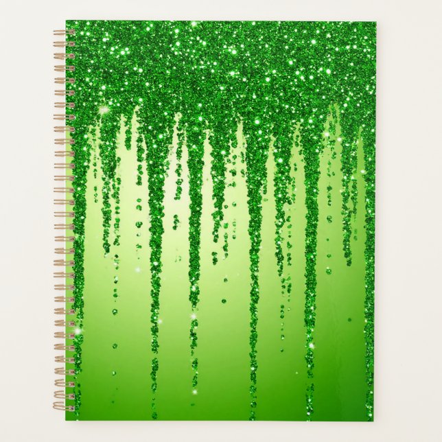 Grüner Glitter-Tropfenhintergrund mit Funkeln Planer (Vorderseite)