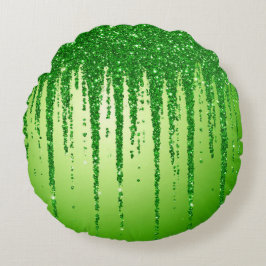 Grüner Glitter-Tropfenhintergrund mit Funkeln Rundes Kissen