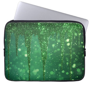 Grüner Glitter-Tropfenhintergrund mit funkelndem B Laptopschutzhülle