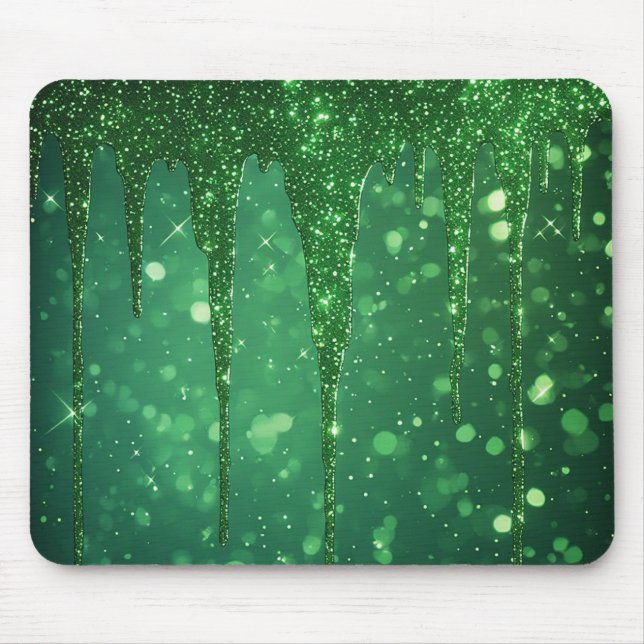 Grüner Glitter-Tropfenhintergrund mit funkelndem B Mousepad (Vorne)