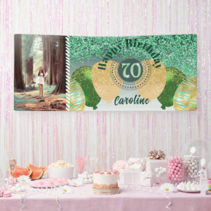Grüner Glitzer 70. Geburtstag & Balloons Banner