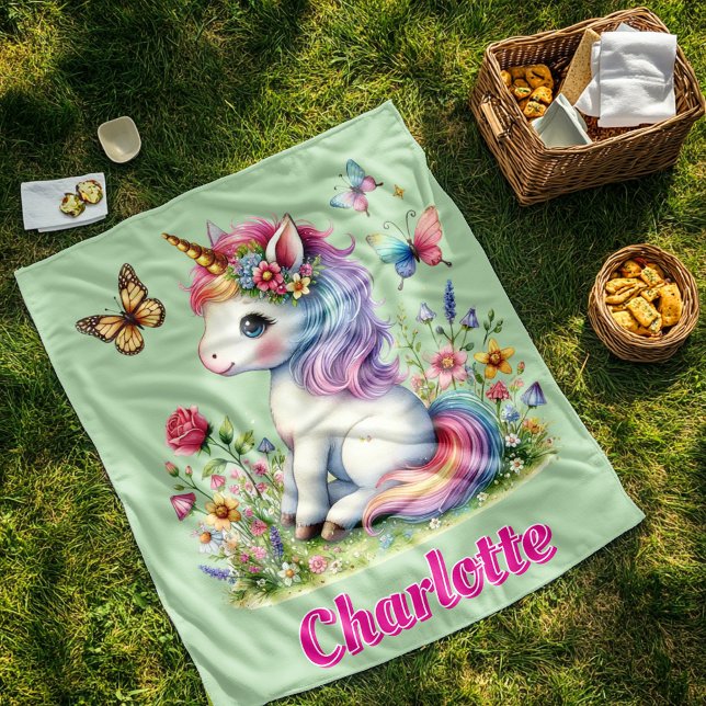 Grüner Glitzer Einhornweiden Wildblumen Fleecedecke (Von Creator hochgeladen)