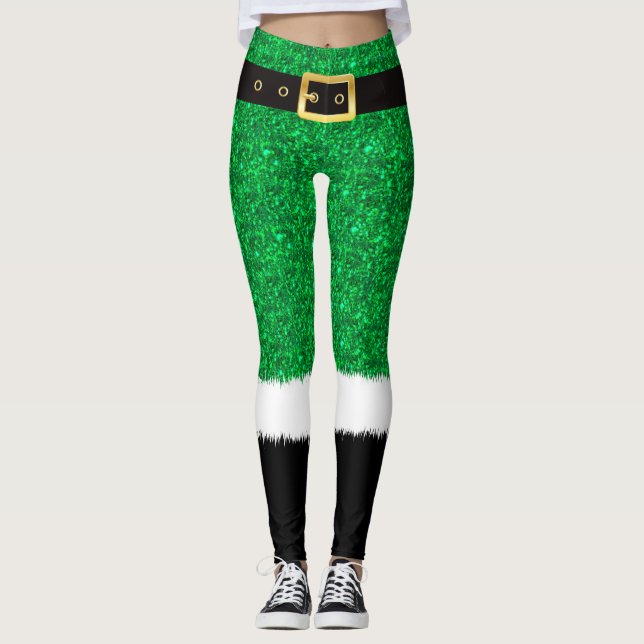 Grüner Glitzer, glänzende Sequenzen Weihnachts-Leg Leggings (Vorderseite)